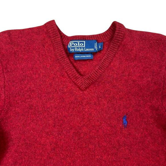 Polo by Ralph Lauren Vintage 90’s Red Lambs Wool Sweater - Picture 3 of 6